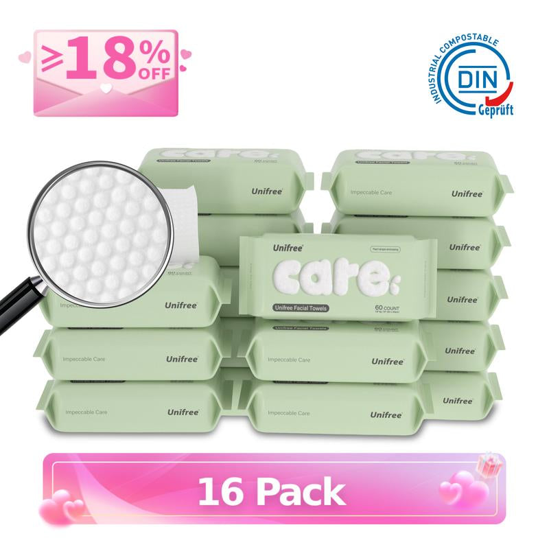 Unifree Disposable Face Towels – Ultra Soft Gentle Facial Towels for Skincare, Single-Use Towel, Wet and Dry for Personal Daily Routine, Valentines Gift