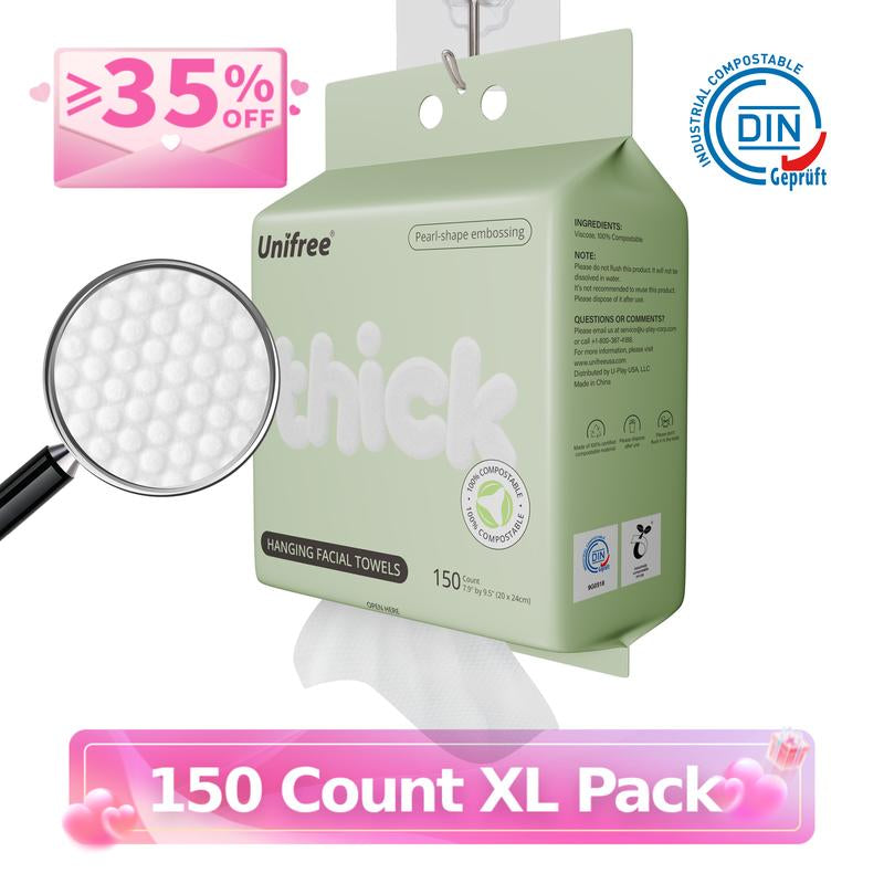 Unifree Disposable Face Towels – Ultra Soft Gentle Facial Towels for Skincare, Single-Use Towel, Wet and Dry for Personal Daily Routine, Valentines Gift