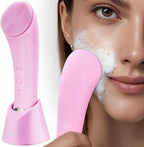 Facial Cleansing Brush, PRITECH Heatable Vibrating Face Scrubber with Massage, Silicone Face Scrubber for Women & Men, Electric Facial Cleanser for Deep Cleansing, Gentle Exfoliating (Pink)