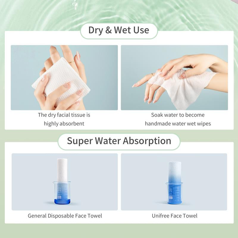 Unifree Disposable Face Towels – Ultra Soft Gentle Facial Towels for Skincare, Single-Use Towel, Wet and Dry for Personal Daily Routine, Valentines Gift