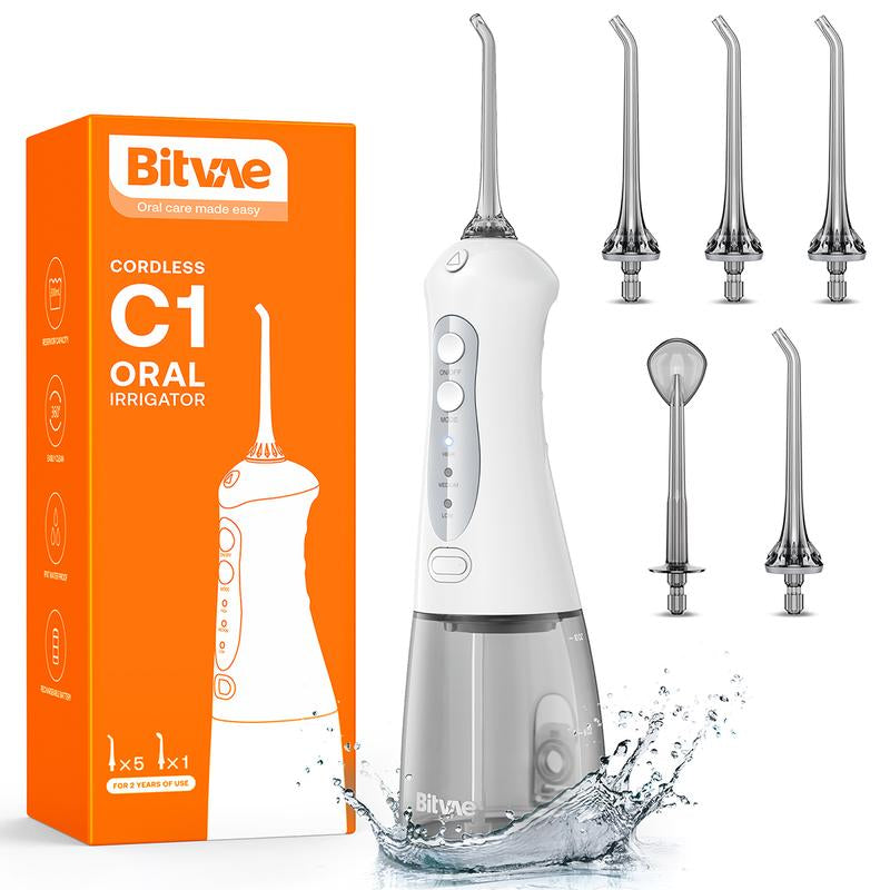 Bitvae C1/C5/C6 Water Flosser for Teeth - Cordless Portable Oral Irrigator, Powerful and Rechargeable, IPX7 Waterproof for Whitening Tablets ,Water Flosser for Teeth Cleane- Dental Kit