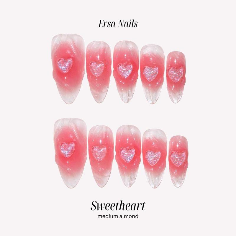 Ersanails VALENTINE'S DAY Collection - Handmade Presson Nails 10PCS | Acrylic, Reusable, Salon-Quality, Long-Lasting, Glossy Design