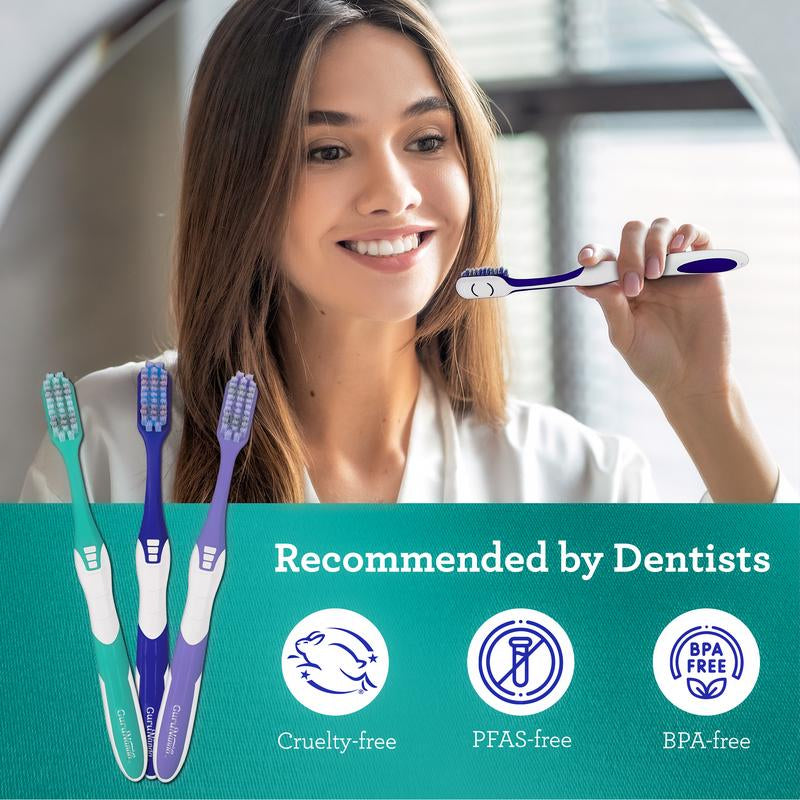 Gurunanda Gentle Giant Toothbrush with Dual Action Flossing Spiral Bristles - Ergo Dexa Grip - Helps in Teeth Whitening, BPA Free, (4 Count)