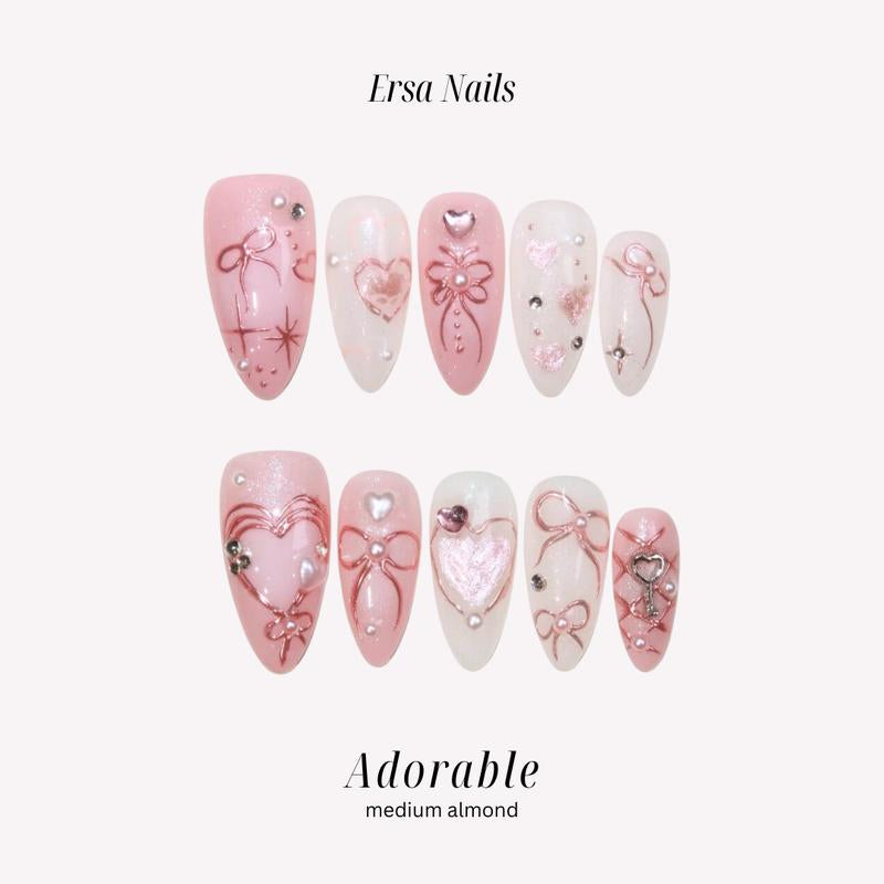 Ersanails VALENTINE'S DAY Collection - Handmade Presson Nails 10PCS | Acrylic, Reusable, Salon-Quality, Long-Lasting, Glossy Design