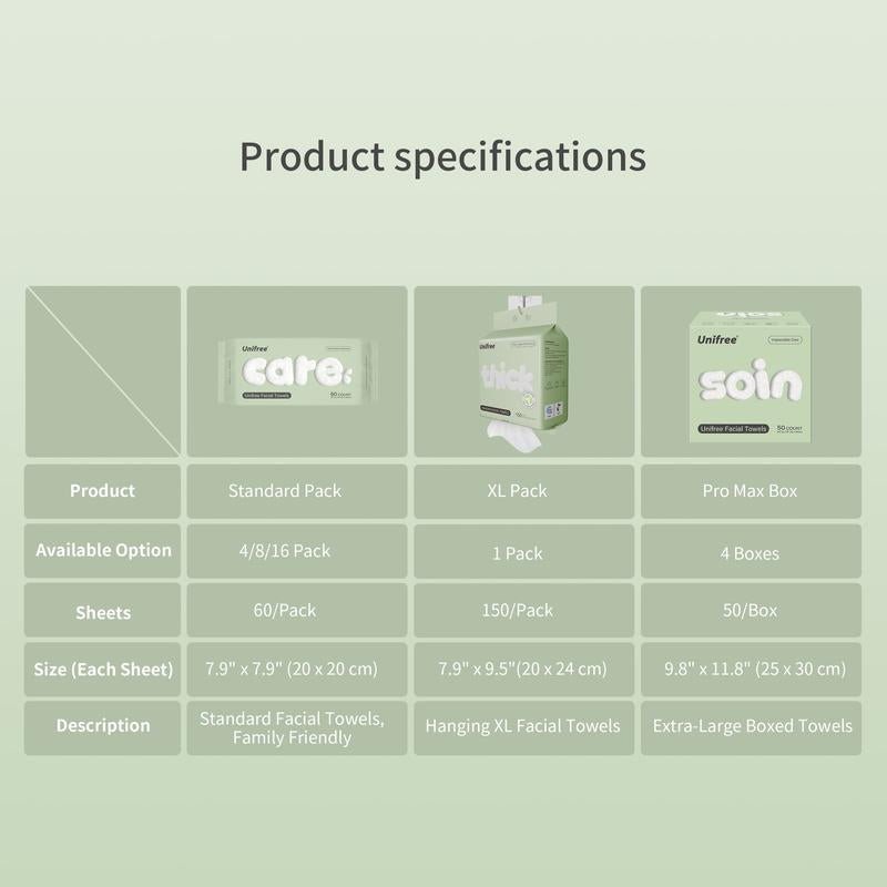 Unifree Disposable Face Towels – Ultra Soft Gentle Facial Towels for Skincare, Single-Use Towel, Wet and Dry for Personal Daily Routine, Valentines Gift