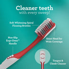 Gurunanda Gentle Giant Toothbrush with Dual Action Flossing Spiral Bristles - Ergo Dexa Grip - Helps in Teeth Whitening, BPA Free, (4 Count)