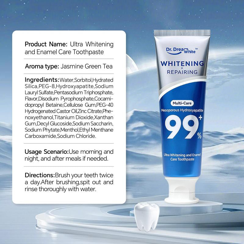 【BUY 2 GET FREE Gift】Dr.Dreamwhite Mesoporous 99%Hydroxyapatite Nhap Toothpaste Oral Care | Ultra Whitening & Enamel Reparing | Freshens Breath | Fights Plaque | Non Fluoride | Cucumber Melon & White Tea Flavor | 5.29Oz | Starter Tube
