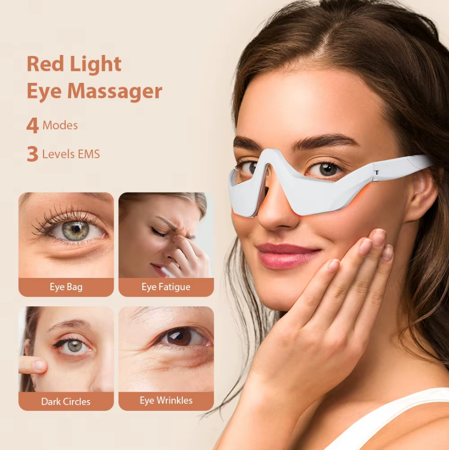 3D Eye Massager with Red Light and EMS – Reduces Dark Circles, Bags, and Eye Strain