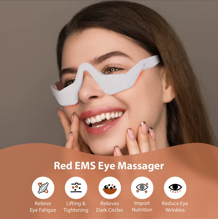 3D Eye Massager with Red Light and EMS – Reduces Dark Circles, Bags, and Eye Strain