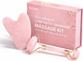 Lymphatic Drainage Face Massager Set: Rose Quartz Face Roller & Gua Sha Facial Tool for Lymphatic Massage, Muscle Tension Relief, Skin Care, for Lymphatic Massage Oil, Serum & Face Cream