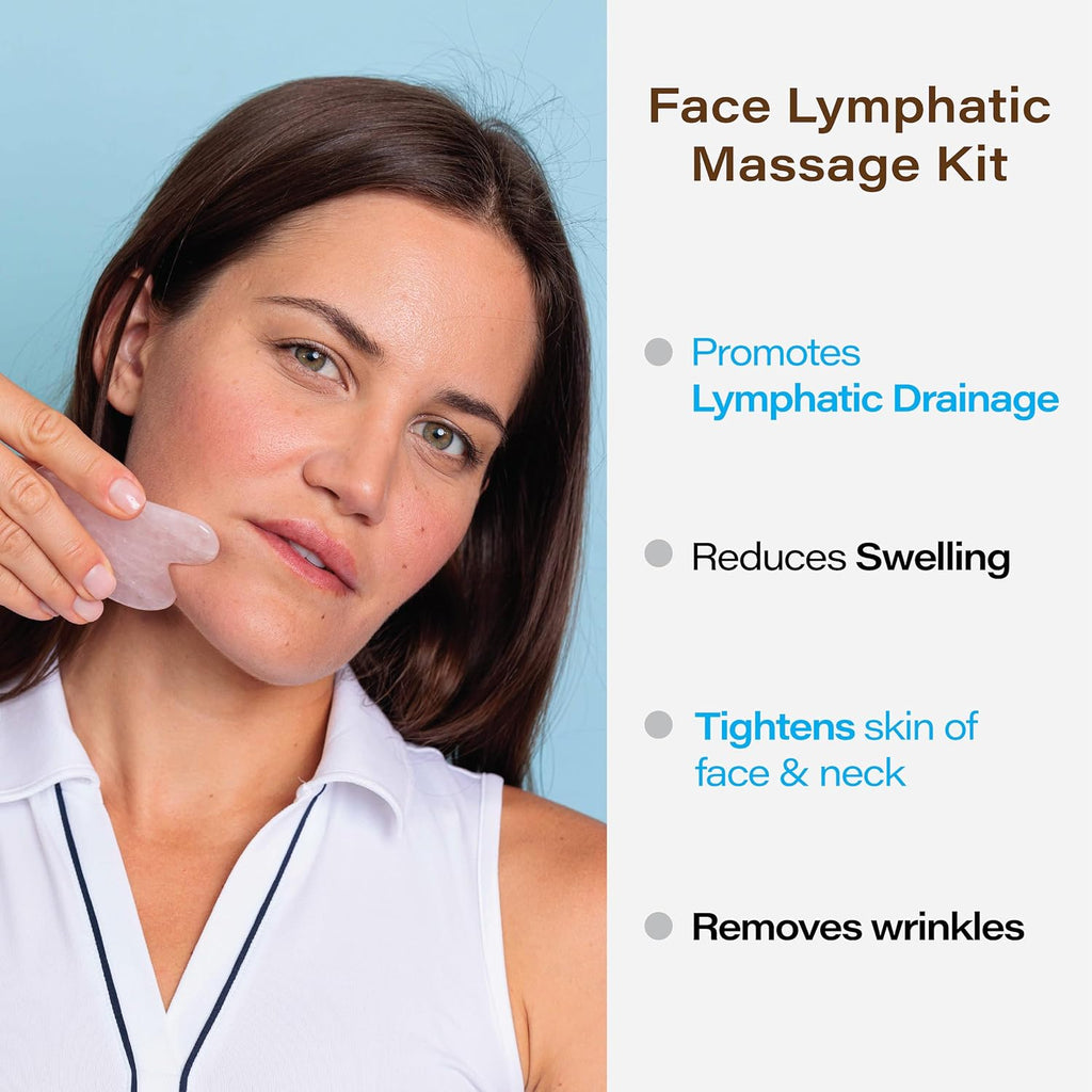 Lymphatic Drainage Face Massager Set: Rose Quartz Face Roller & Gua Sha Facial Tool for Lymphatic Massage, Muscle Tension Relief, Skin Care, for Lymphatic Massage Oil, Serum & Face Cream